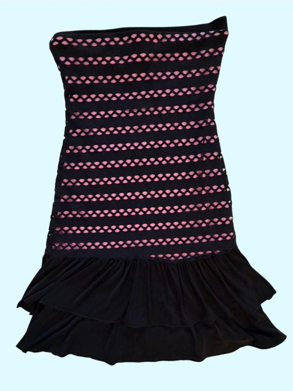 Vintage co•me•come Black Strapless Dress with Pink Lining